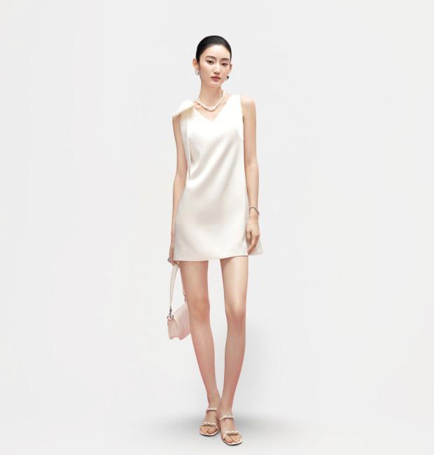 ĐẦM LỤA NƠ VAI THE AUDREY DRESS DÁNG CHỮ A CAO CẤP CỔ V ĐI TIỆC SANG TRỌNG